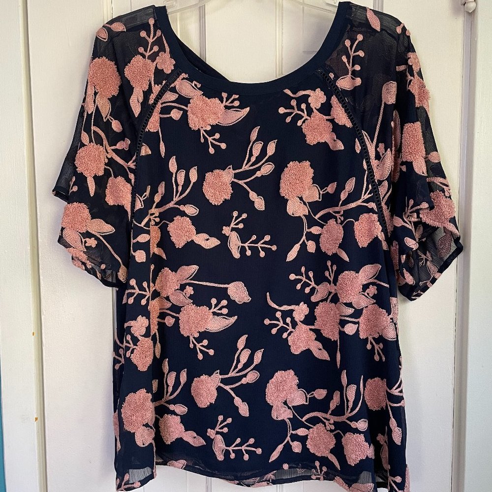 Maeve by Anthropologie Franca Embroidered Floral Top Size L